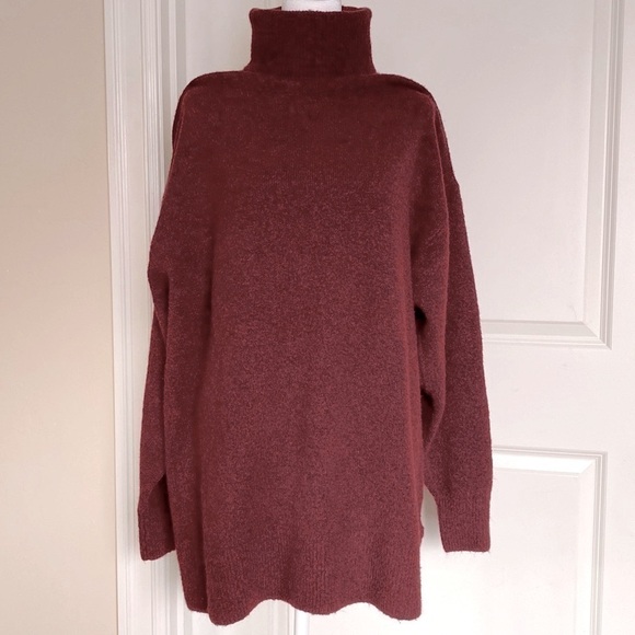 H&M Oversized Wool Blend Turtleneck Sweater Tunic Dress Womens S Rust Warm Cozy - Picture 1 of 6
